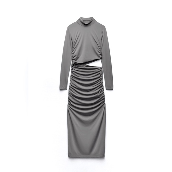 NWT Zara grey body contouring midi dress with long sleeves - Picture 1 of 5